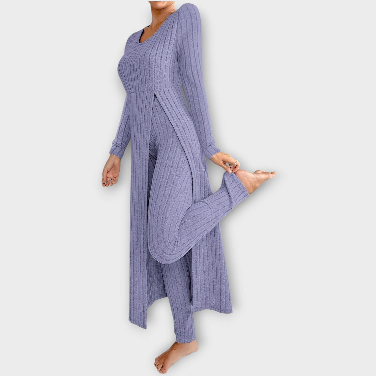 Women's Ribbed Knit Loungewear Set — Tunic & Leggings 7