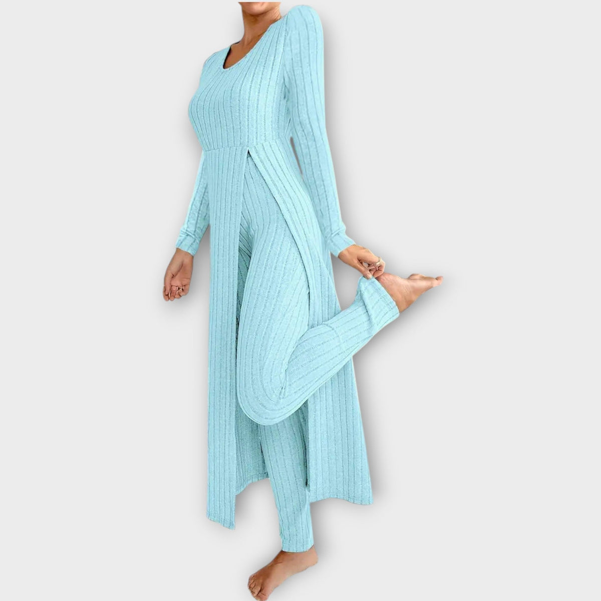 Women's Ribbed Knit Loungewear Set — Tunic & Leggings 9