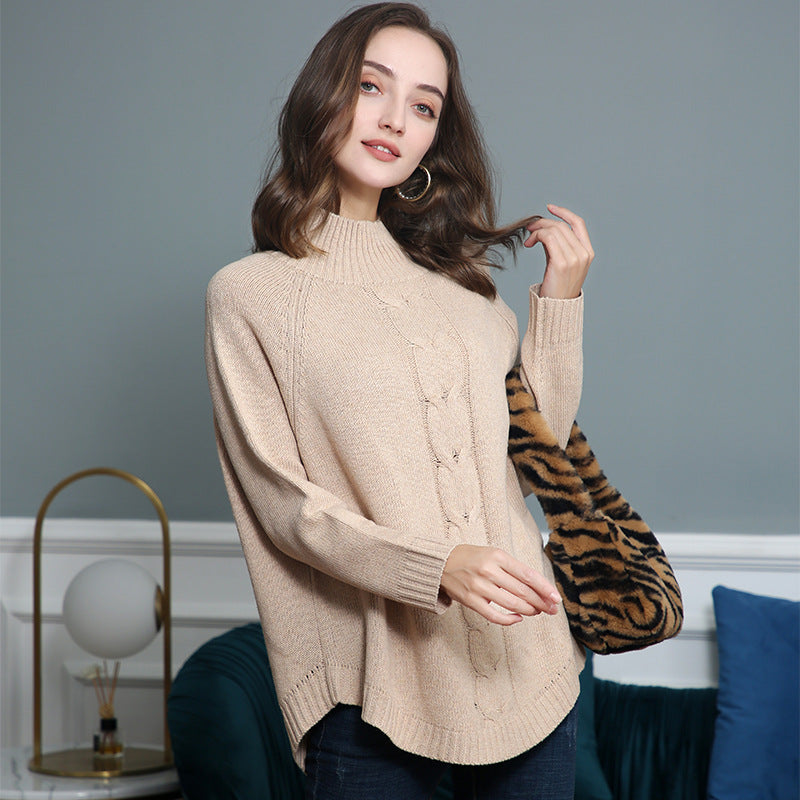 Women's Cable Knit Sweater Turtleneck — Oversize Raglan Fit 1