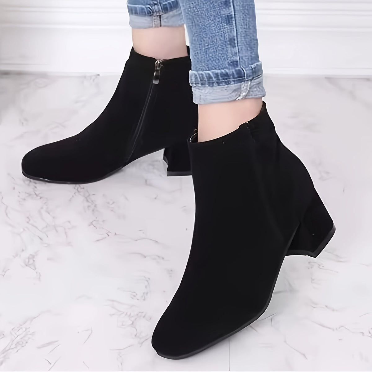 Women's Chelsea Ankle Boot Block Heel — Suede Look 11