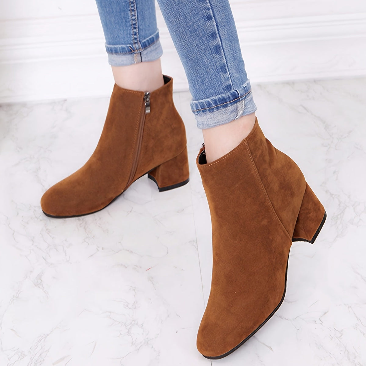 Women's Chelsea Ankle Boot Block Heel — Suede Look 4