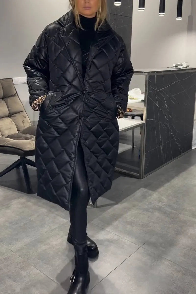 Women's Long Quilted Coat Reversible — Leopard Print 10