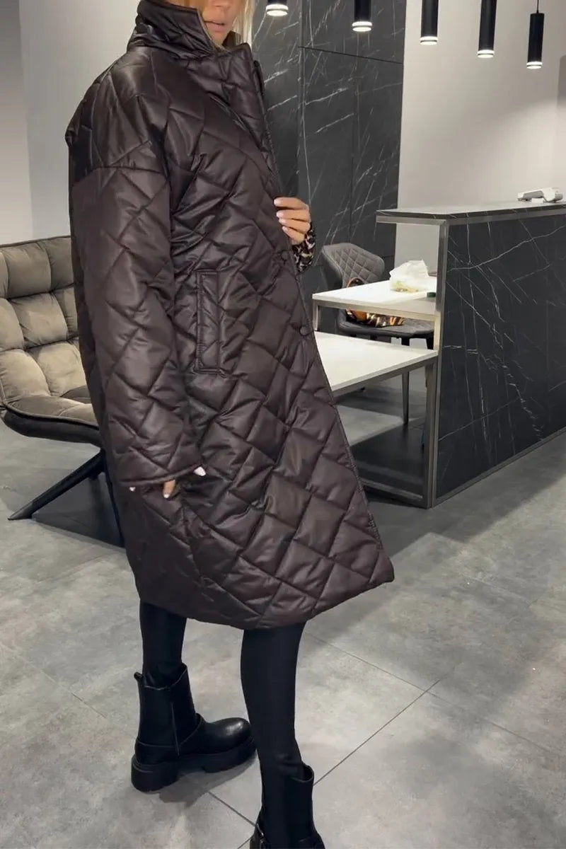 Women's Long Quilted Coat Reversible — Leopard Print 12