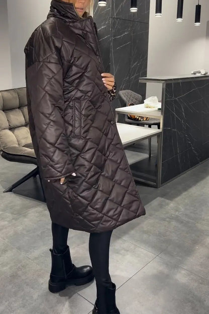 Women's Long Quilted Coat Reversible — Leopard Print 12