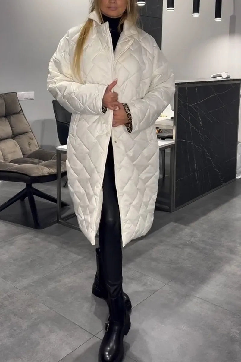 Women's Long Quilted Coat Reversible — Leopard Print 7