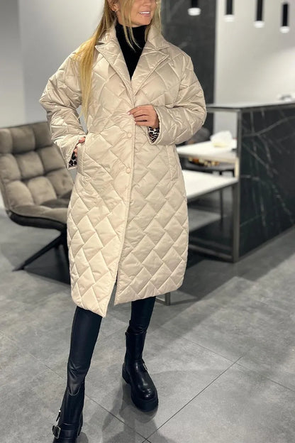 Women's Long Quilted Coat Reversible — Leopard Print 8