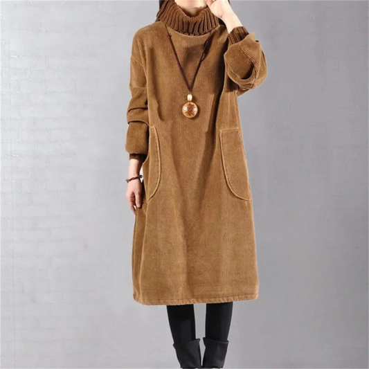 Women's Turtleneck Knit Midi Dress — Warm Winter Dress 1