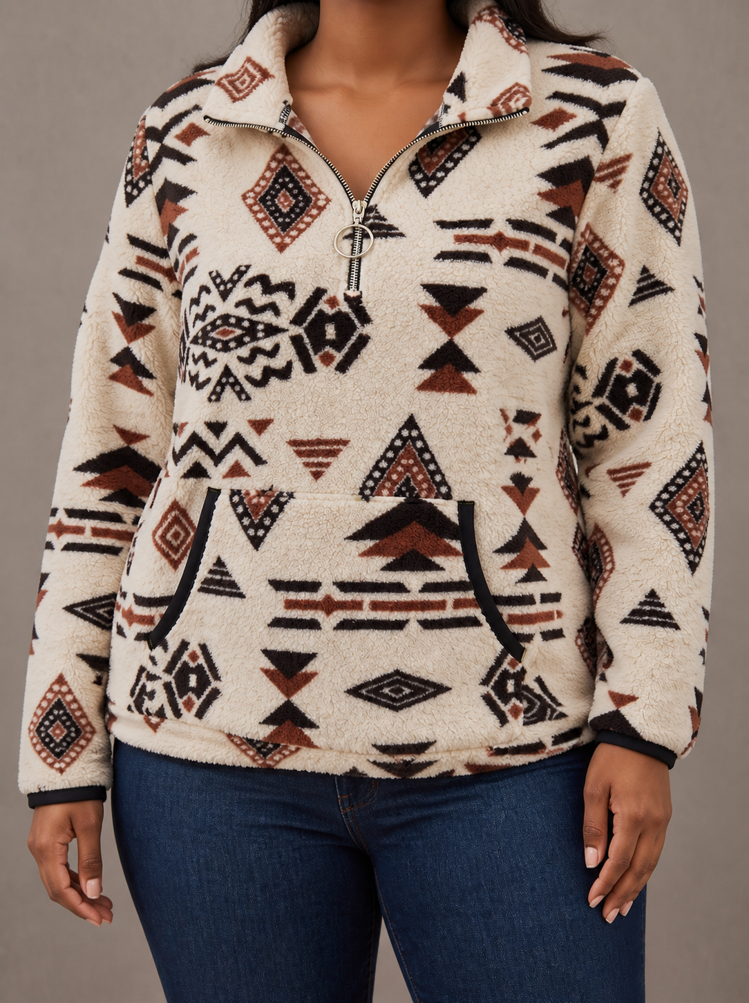 Women's Aztec Fleece Half-Zip Pullover — Sherpa Warm 1