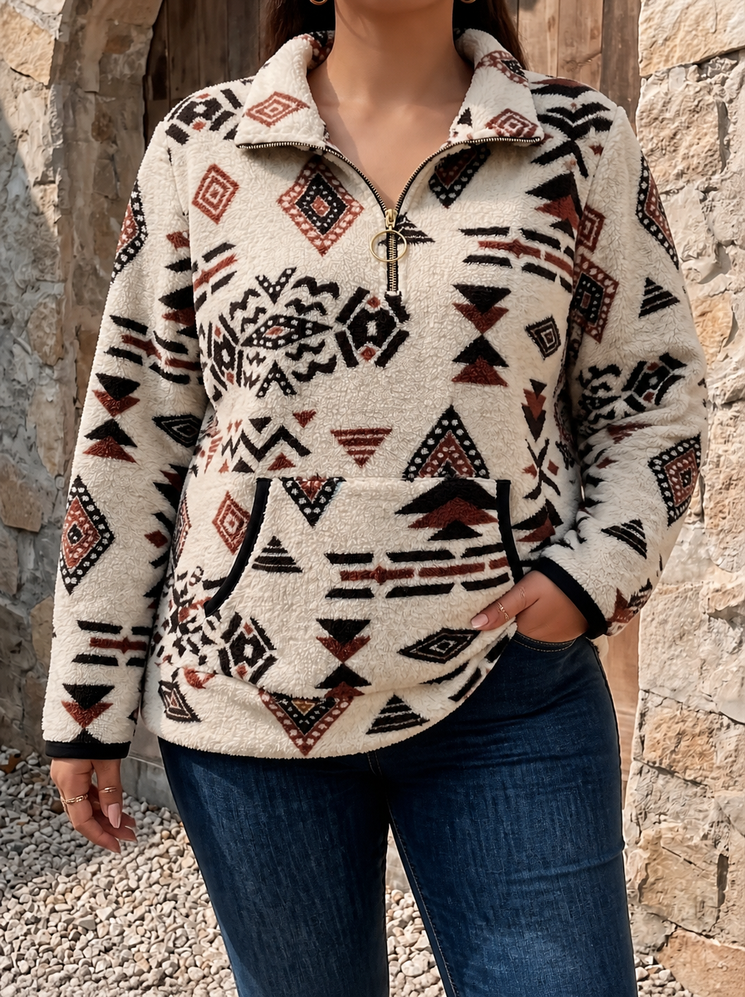 Women's Aztec Fleece Half-Zip Pullover — Sherpa Warm 2