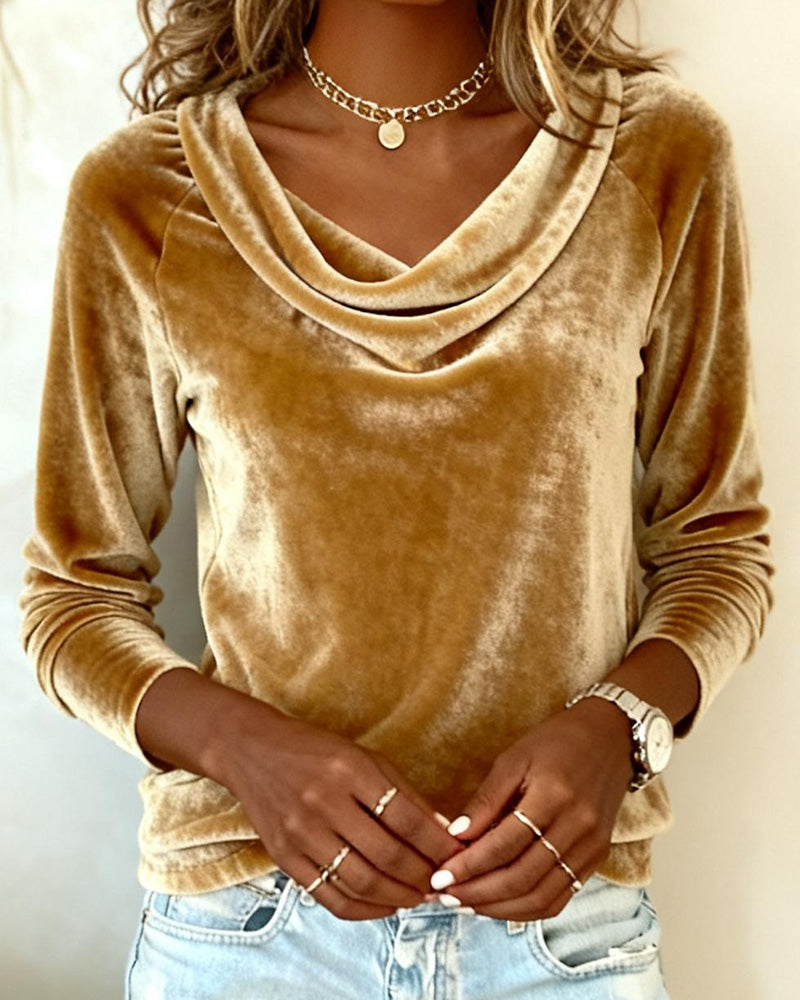 Women's Velvet Top with Draped Neckline — Elegant & Soft 7