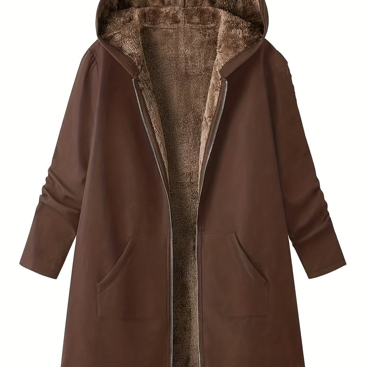Women's Hooded Longline Coat — Cozy Plush-Lined Winter Coat 7