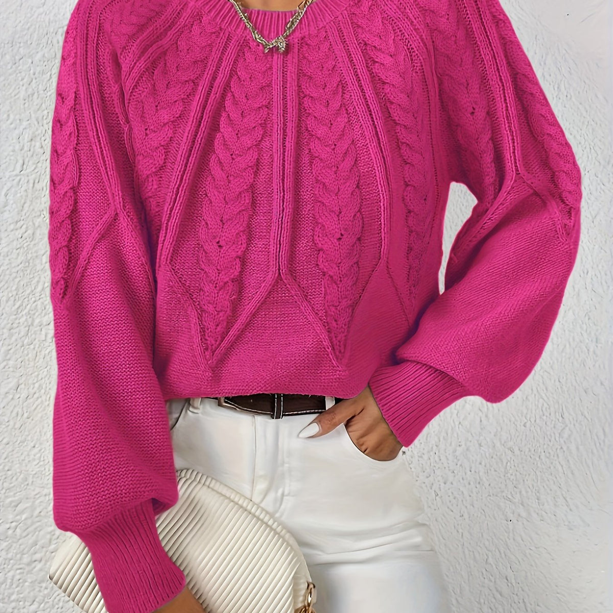 Women's Cable Knit Jumper with Balloon Sleeves — 11 Colors 11