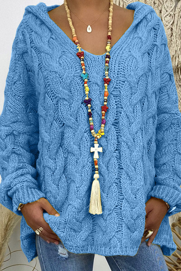 Cable Knit Hooded Pullover Sweater — Oversized Loose Fit 1