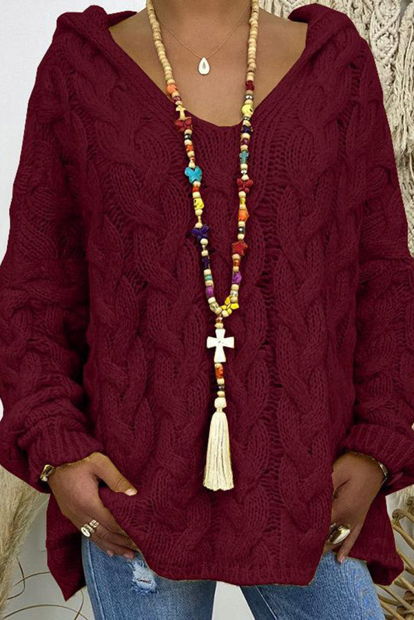 Cable Knit Hooded Pullover Sweater — Oversized Loose Fit 9