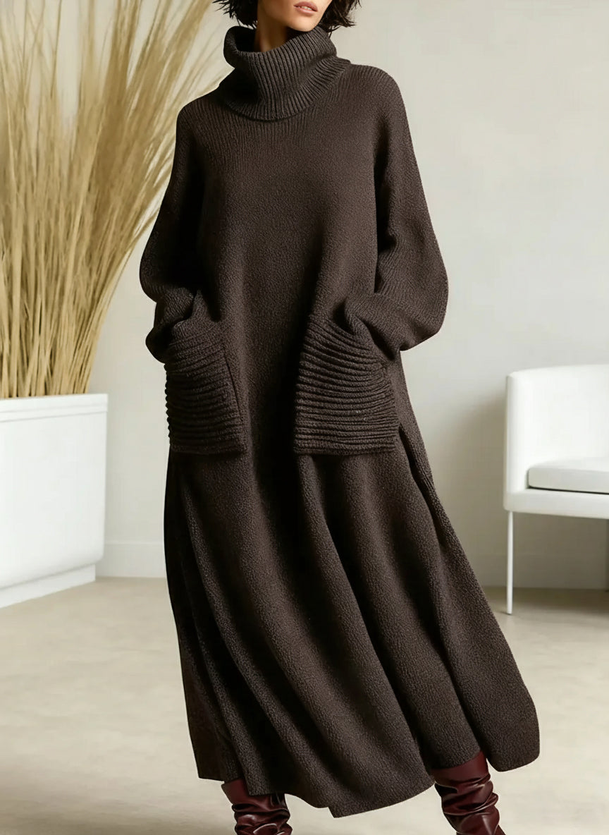 Women's Knit Maxi Dress — High-Neck Long-Sleeve Loose Fit 2
