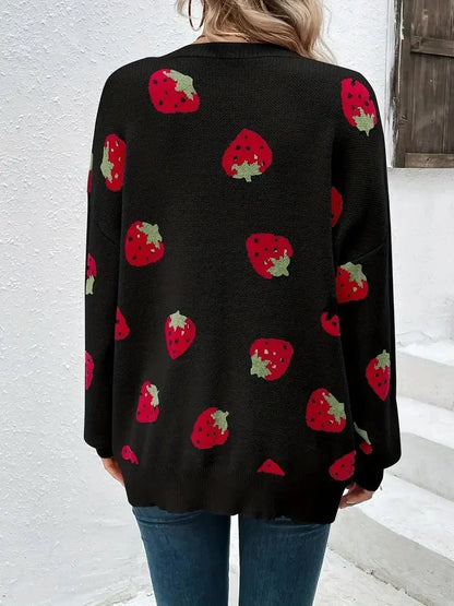 Women's Strawberry Knit Cardigan — Oversized Button Front 10