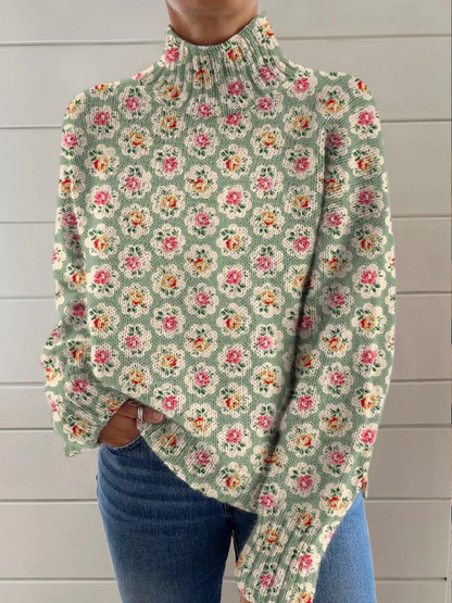 Damen Pullover mit Stehkragen & Blumendruck 5