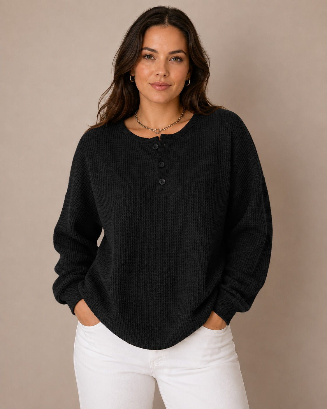 Jackyee – Damen – Waffelstrick – Pullover