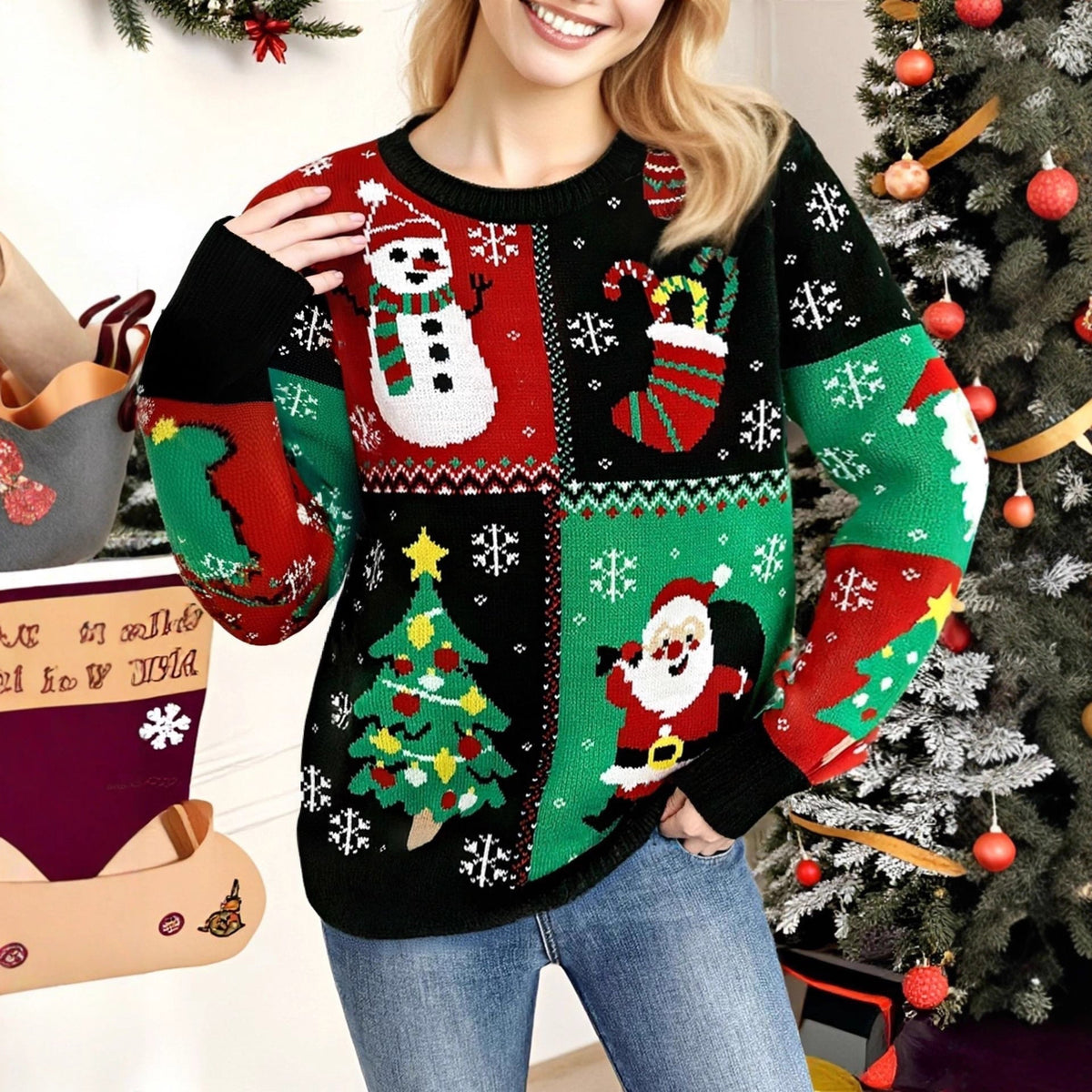 Weihnachtspullover Damen — Schneemann & Tannenbaum 4
