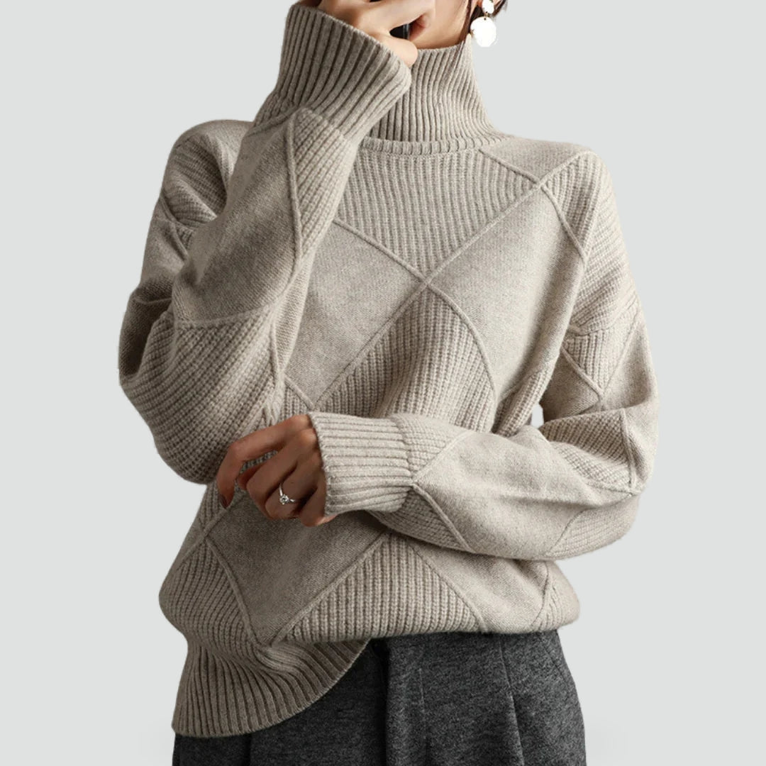 Women's Turtleneck Sweater Argyle Pattern — 100% Wool Regular Fit 1