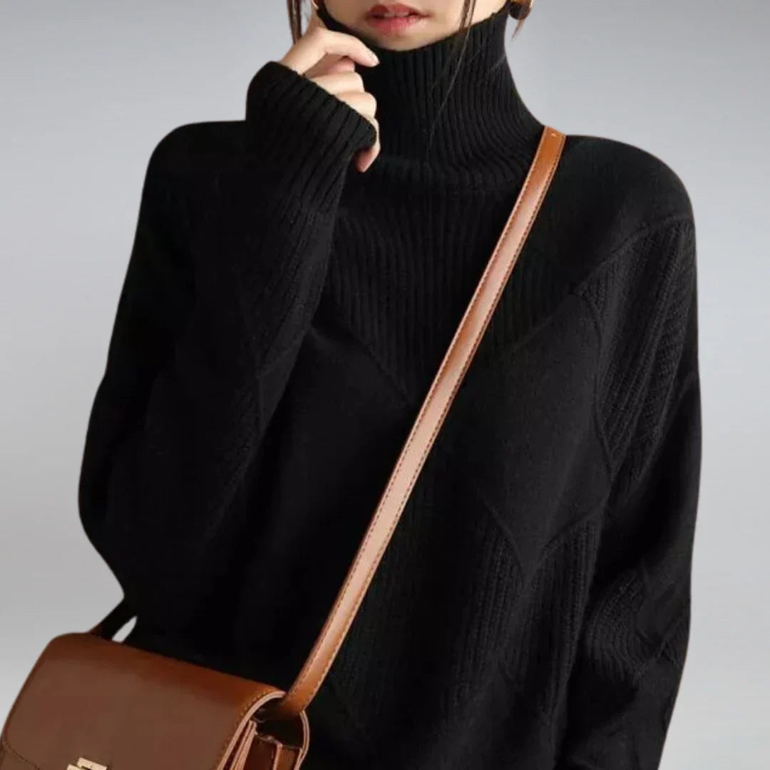 Women's Turtleneck Sweater Argyle Pattern — 100% Wool Regular Fit 10