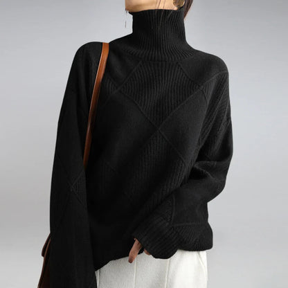 Women's Turtleneck Sweater Argyle Pattern — 100% Wool Regular Fit 11