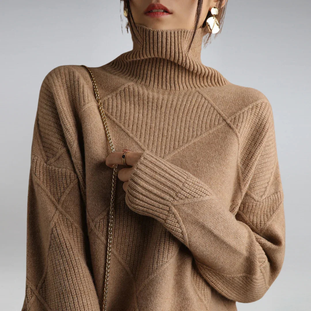 Women's Turtleneck Sweater Argyle Pattern — 100% Wool Regular Fit 2