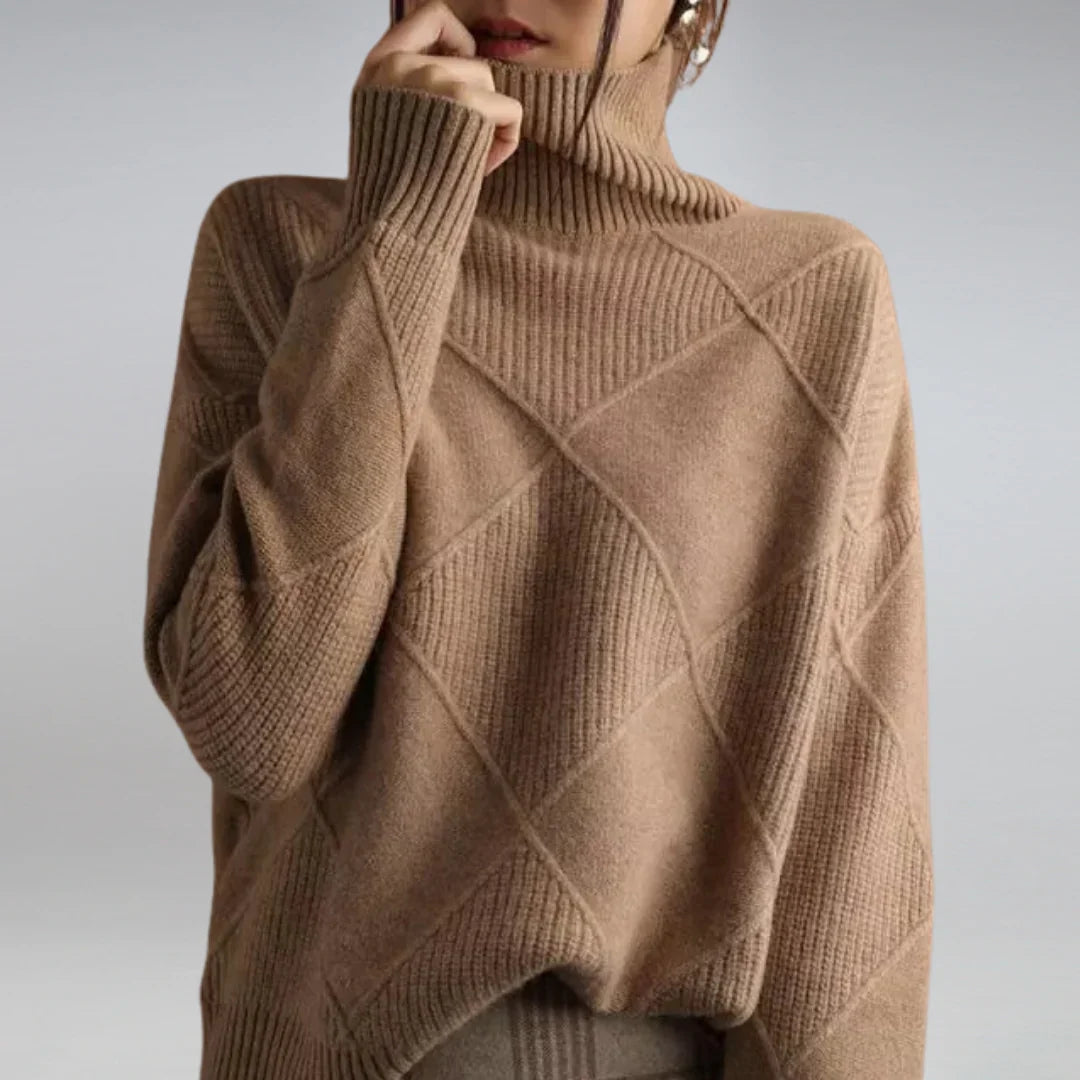 Women's Turtleneck Sweater Argyle Pattern — 100% Wool Regular Fit 3