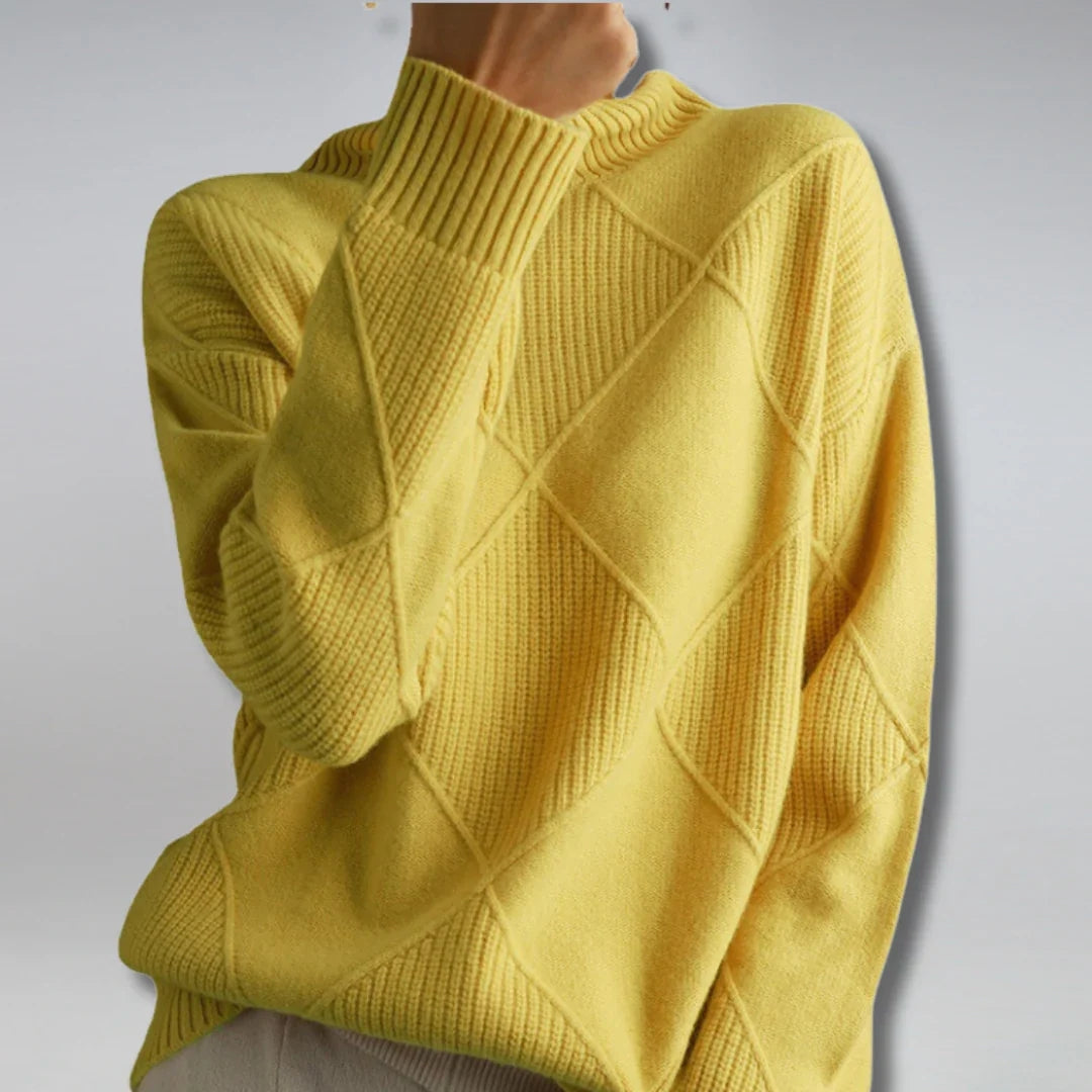 Women's Turtleneck Sweater Argyle Pattern — 100% Wool Regular Fit 4