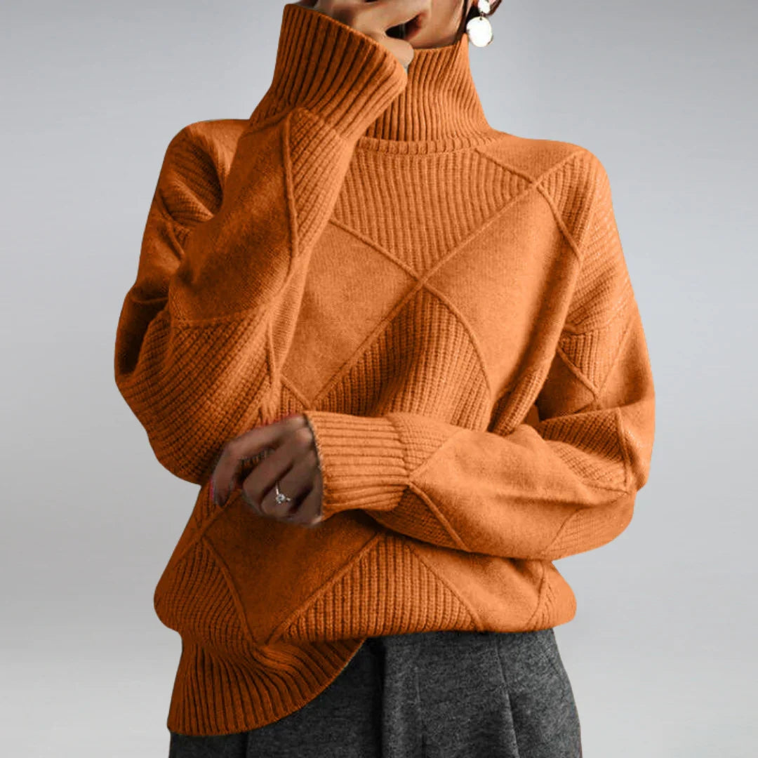 Women's Turtleneck Sweater Argyle Pattern — 100% Wool Regular Fit 5