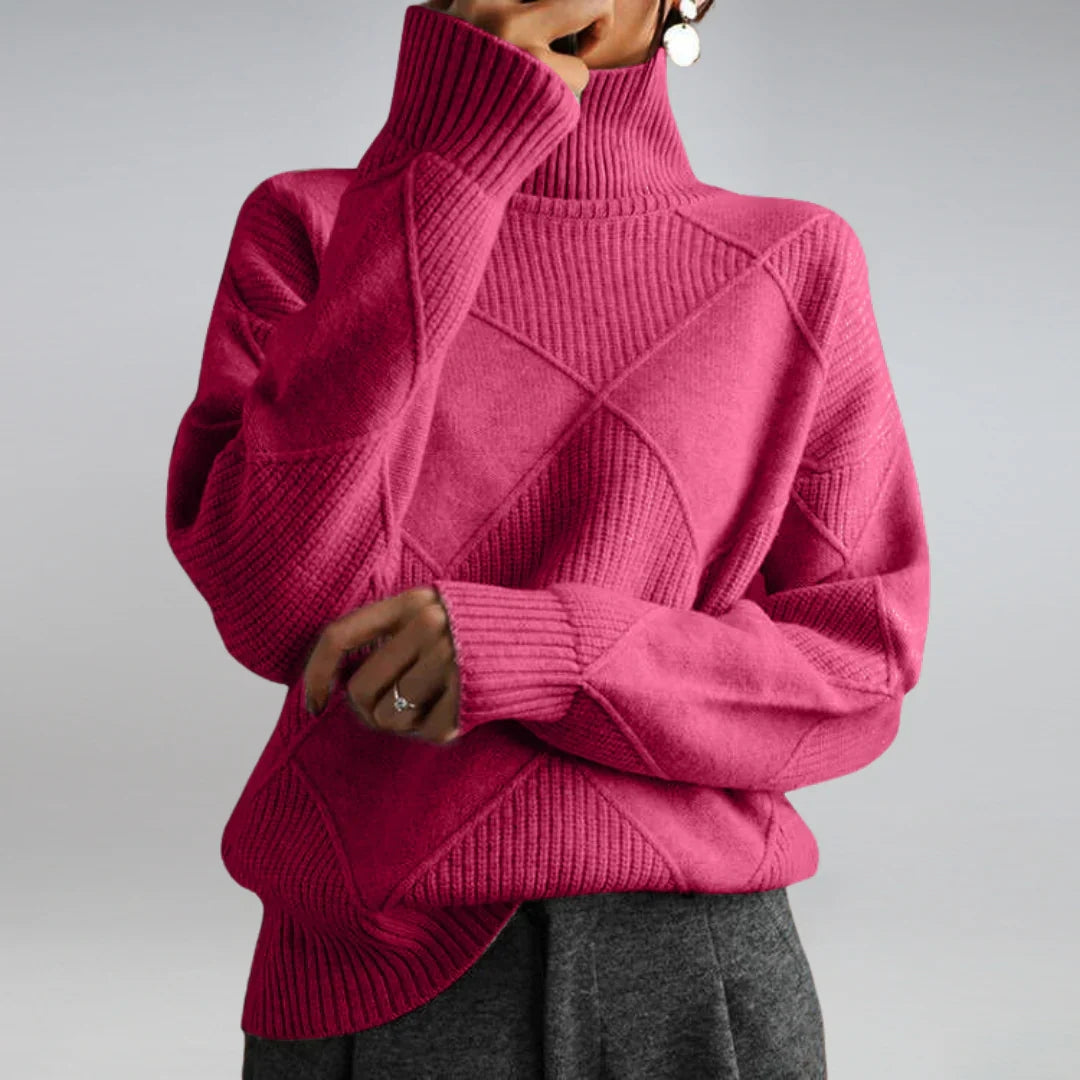 Women's Turtleneck Sweater Argyle Pattern — 100% Wool Regular Fit 6