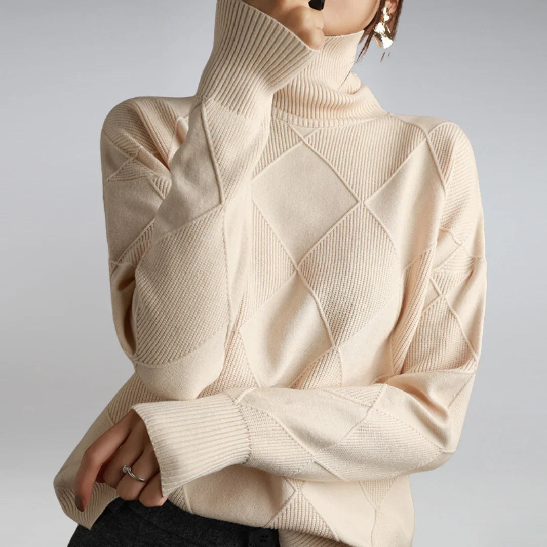 Women's Turtleneck Sweater Argyle Pattern — 100% Wool Regular Fit 7