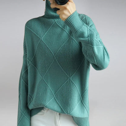 Women's Turtleneck Sweater Argyle Pattern — 100% Wool Regular Fit 8