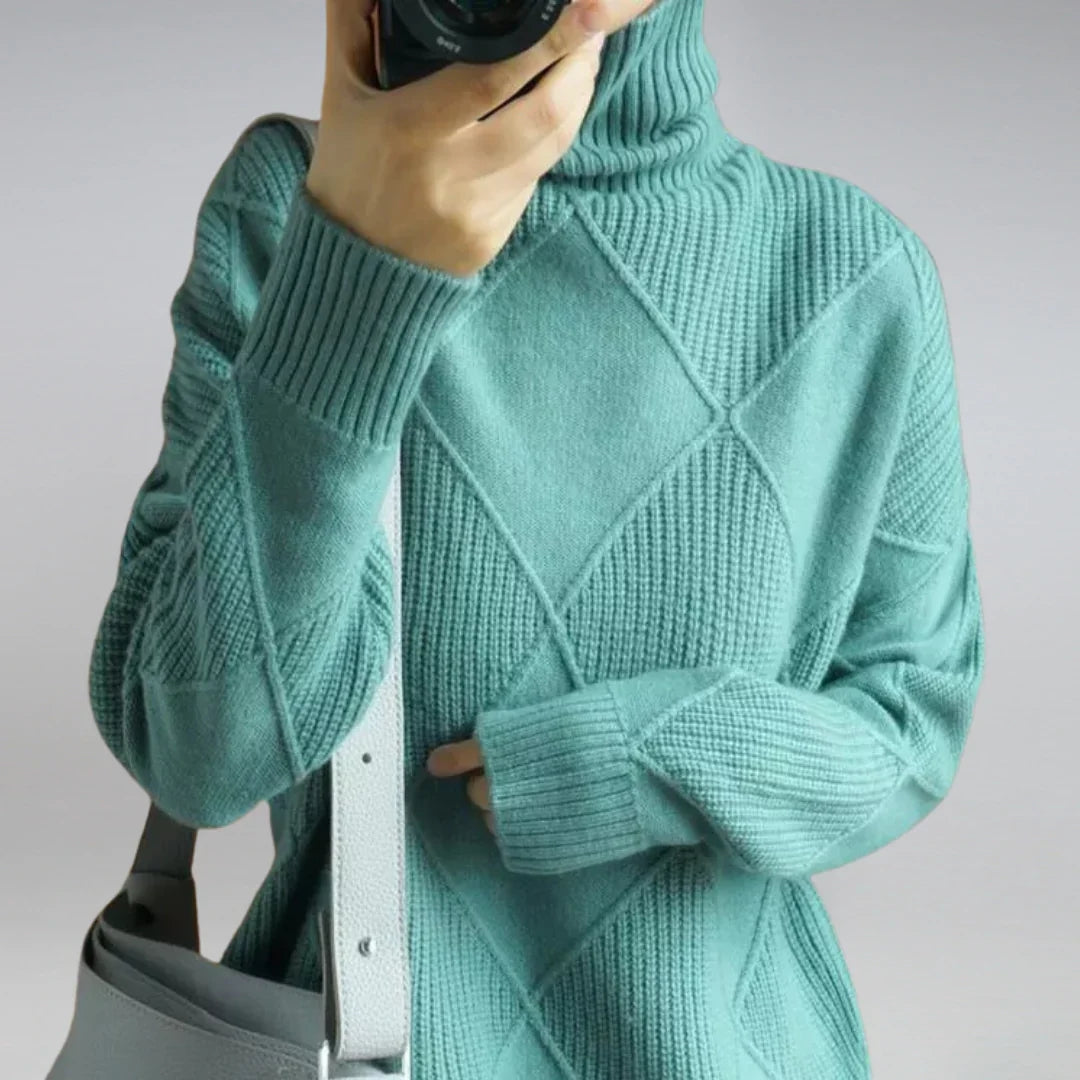 Women's Turtleneck Sweater Argyle Pattern — 100% Wool Regular Fit 9