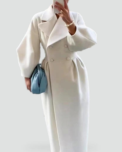 Women's Wool Coat with Puff Sleeves — Elegant Maxi Winter Coat 1