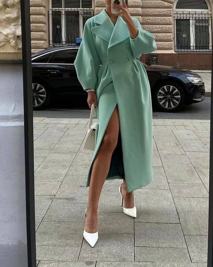 Women's Wool Coat with Puff Sleeves — Elegant Maxi Winter Coat 2