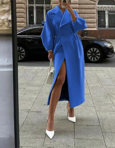 Women's Wool Coat with Puff Sleeves — Elegant Maxi Winter Coat 3