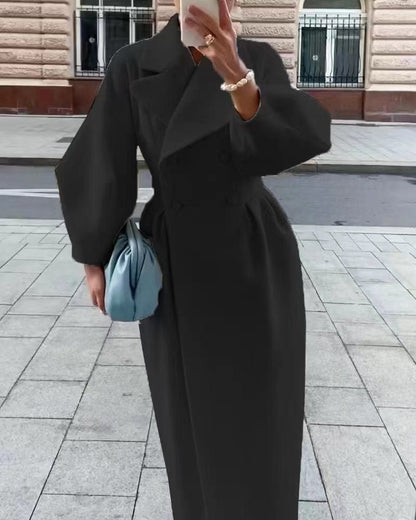 Women's Wool Coat with Puff Sleeves — Elegant Maxi Winter Coat 4