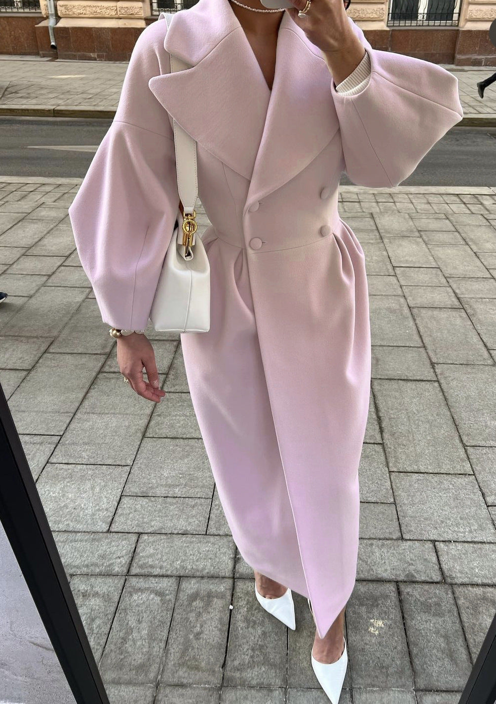 Women's Wool Coat with Puff Sleeves — Elegant Maxi Winter Coat 7