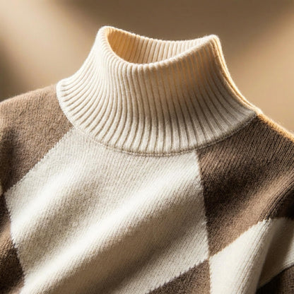Women Knit Lounge Set — Turtleneck & Diamond Pattern 5