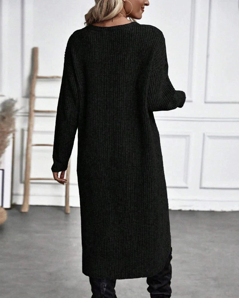 Women's Long Knit Dress — Chunky Wrap Look Asymmetric Hem 10