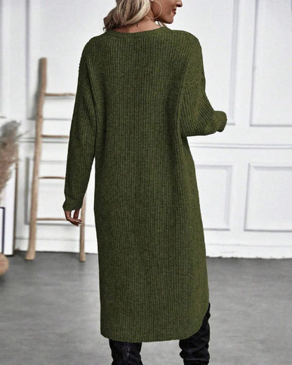 Women's Long Knit Dress — Chunky Wrap Look Asymmetric Hem 3