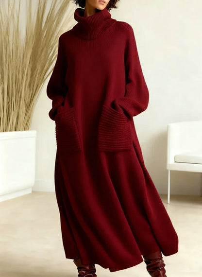 Women's Knit Maxi Dress — High-Neck Long-Sleeve Loose Fit 5