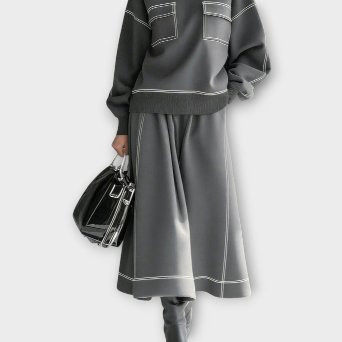 Wool Two-Piece Set Women — Wide-Leg Midi Skirt & Top 3