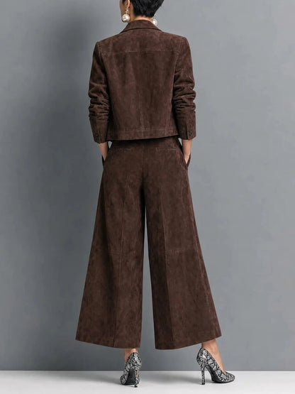 Faux Suede Two-Piece Set – Structured Jacket & Wide-Leg Trousers 2