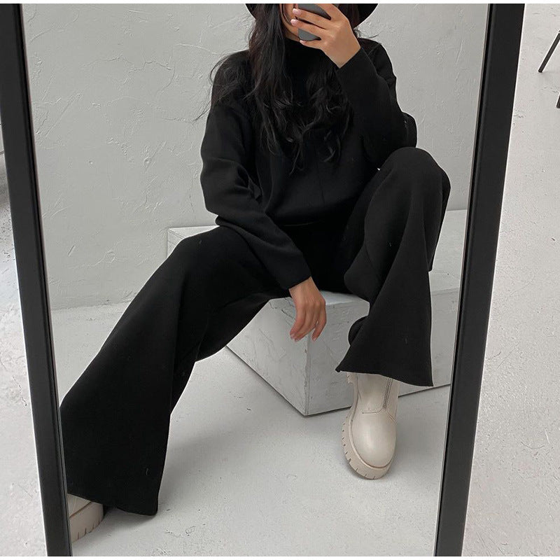 Women's Knit Two-Piece Set — Turtleneck & Wide Leg Trousers 4