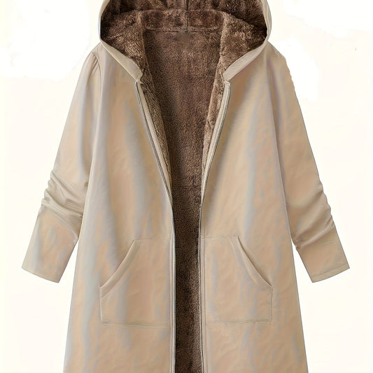 Women's Hooded Longline Coat — Cozy Plush-Lined Winter Coat 1