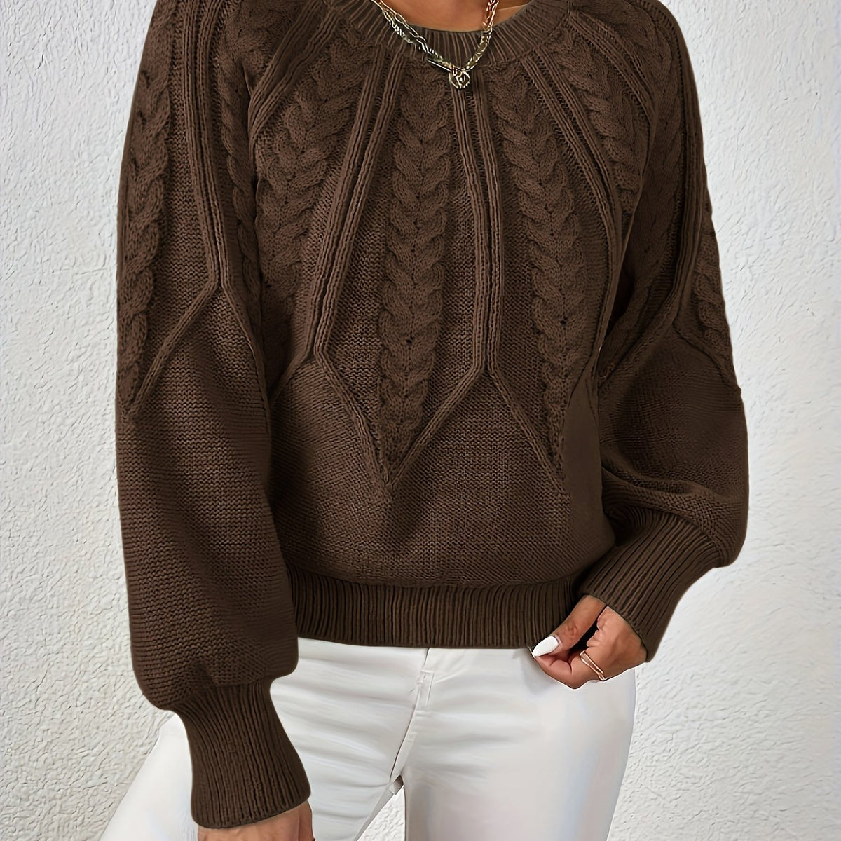 Women's Cable Knit Jumper with Balloon Sleeves — 11 Colors 10