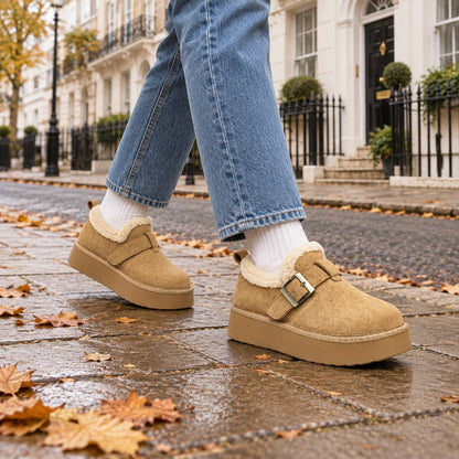 Fleece-Gefütterte Slip-On Mule Sneaker mit Dicker Sohle in Khaki