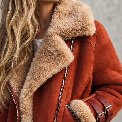Fliegerjacke Damen Wildleder-Optik mit Teddyfell 4